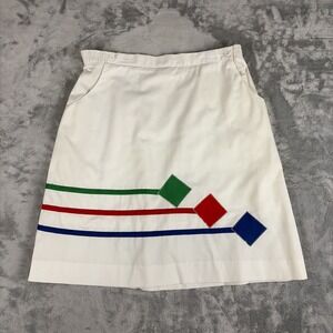 VTG 1960s David Smith White Abstract Print Mid Thigh Tennis Skirt Size 16